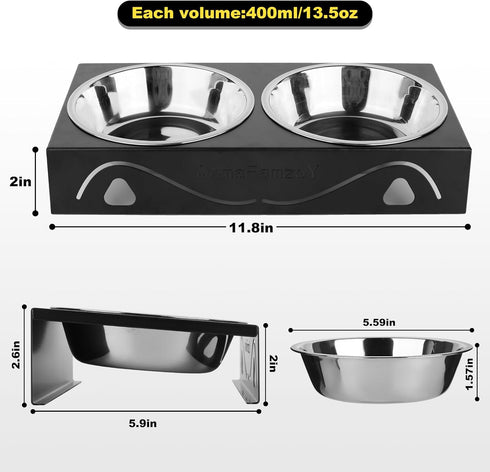Elevated Cat Bowls 5° Tilted Raised Cat Food Bowl Metal Cat Bowl with 2 Thick Stainless Steel 13.5 oz Cat Bowls Elevated Tilted Whisker Friendly for Cats and Small Dogs (Black, CD01-400)