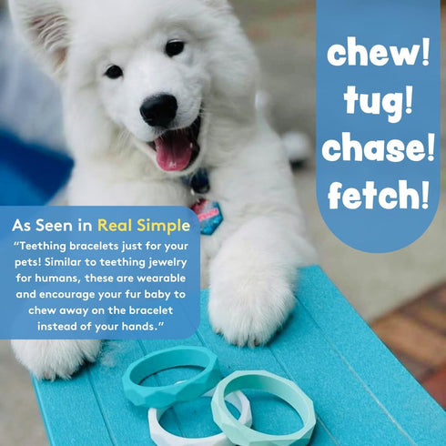 4 Pack, 0-6 Puppy Teething Rings - Bracelet Food Grade Silicone Chew Toys for Small Dogs-Medium Dog, Puppy Nipping