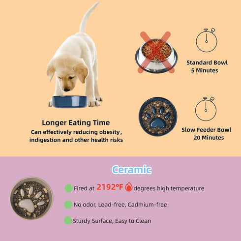 Slow Feeder Dog Bowls,Ceramic Bowl for Cats and Dogs,Dog Bowls,with Non-Slip Silicone Mat,Pet Bowl for Small Dogs and Cats,Slow Down Eating,6.2 inches grey pet Bowl