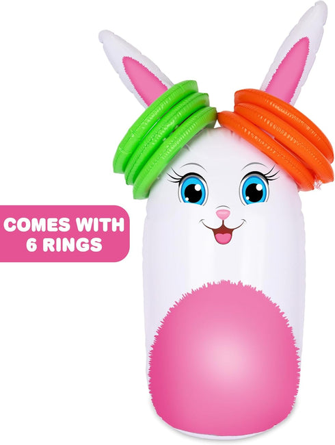 34 6 ArtCreativity Easter Games Bunny Inflatable Ring Toss with Rings, Easter Games for Kids - Weighted Bottom to Keep