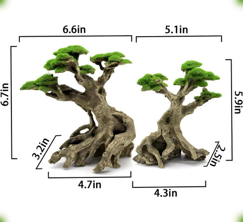 Novelsite Fish Tank Decor - Bonsai Trees with Faux Moss, Aquarium Rocks Aquascaping, Sandstone Goldfish Betta Hides