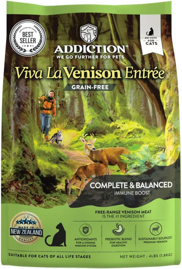 Addiction Viva Venison Cat Grain Free Dry Cat Food, Complete Balanced Recipe for Healthy Digestion, 4 lb