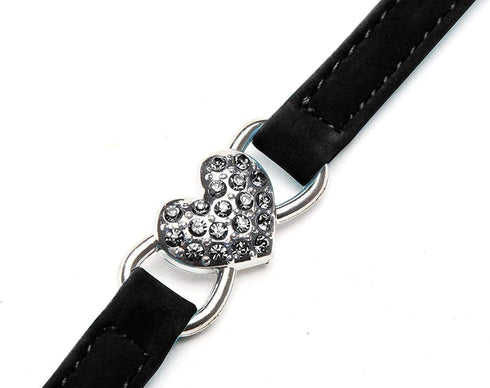 CHUKCHI Pink Soft Velvet Adjustable Cat Collar with Crystal Heart Charm and Bells, 8-11 Inches (Black+Pink)