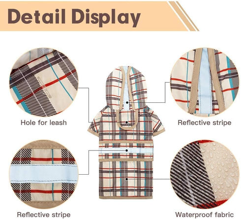 KOOLTAIL Dog Raincoat Hooded Slicker Poncho, Waterproof Doggie Rain Jacket for Small Medium Dogs, Beige.