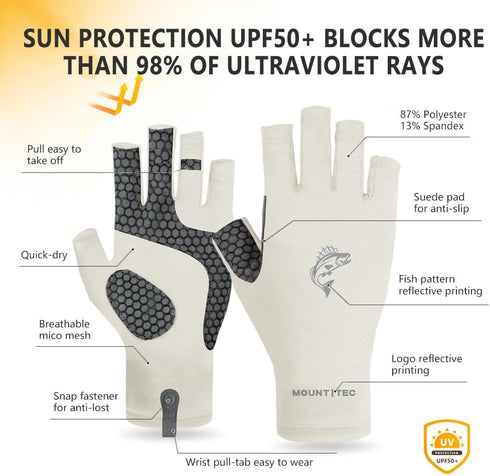 50+ Unisex UV Protective Fingerless Gloves UPF Sun Glove for Outdoor Fishing Cycling Hiking Driving Kayaking