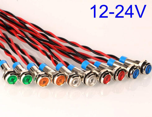 Gebildet 10pcs 6mm 1/4" 12-24V AC/DC LED Metal Indicator Light Waterproof Signal Lamp Pilot Dash Directional Car Truck