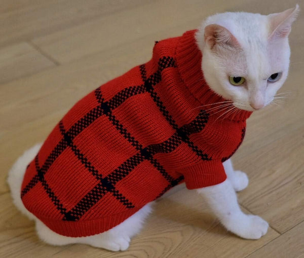 Turtleneck Dog Argyle Sweater for Small Dogs and Cats