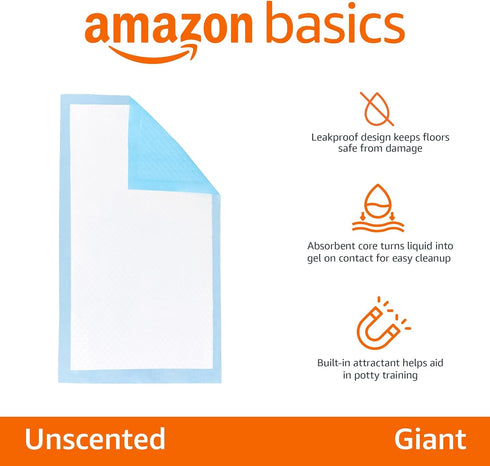 5-Layer 27.5 44 Inch, 40-Pack Amazon Basics Leak-Proof Dog and Puppy Potty Training Pee Pads with Quick-Dry Surface