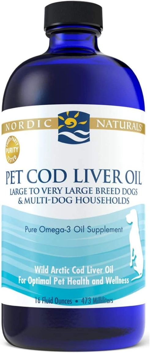 Nordic Naturals Pet Cod Liver Oil, Unflavored, 16 oz, 1104 mg Omega-3 per Teaspoon for Dogs