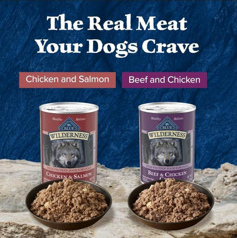 Pack Dogs,Grain-Free,12.5 oz Cans,(Pack 12) Blue Buffalo Wilderness High Protein Beef and Chicken & Salmon and Chicken