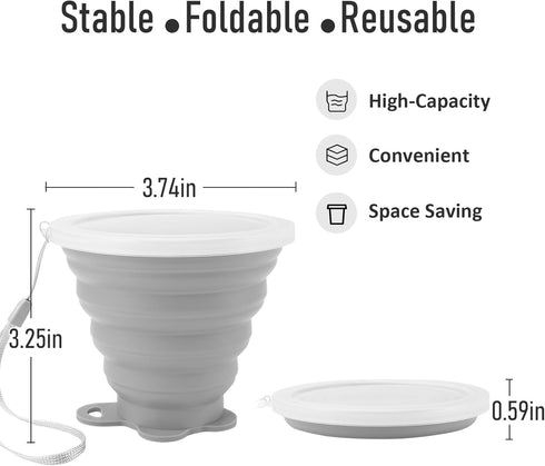 JBER Silicone Collapsible Travel Cup, Silicone Folding Camping Cup with Lids for Outdoor Hiking Travel