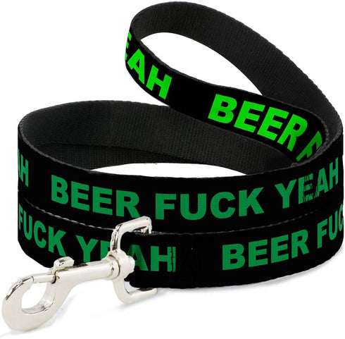 Dog Leash - Beer Fuck Yeah Black Neon Green, Narrow 0.5"