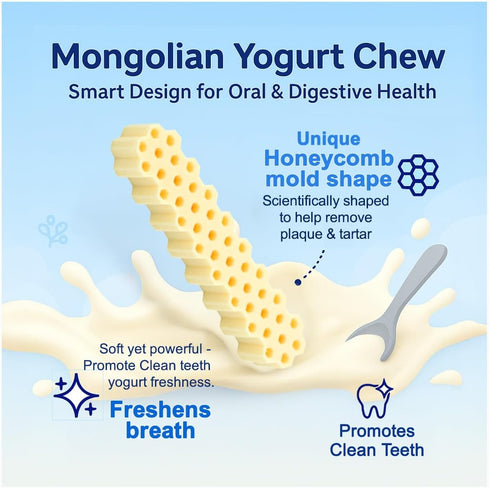 KI-You Mongolian Yogurt Dog Chew Probiotic & Prebiotic Rich for Gut Health, Soft Honeycomb Shape, Gentle Dental Treats