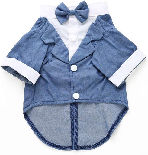 GabeFish Pets Wedding Jackets Suit for Dogs with Bow Tie, Puppy Cat Formal Clothes, Tuxedo Blue X-Large