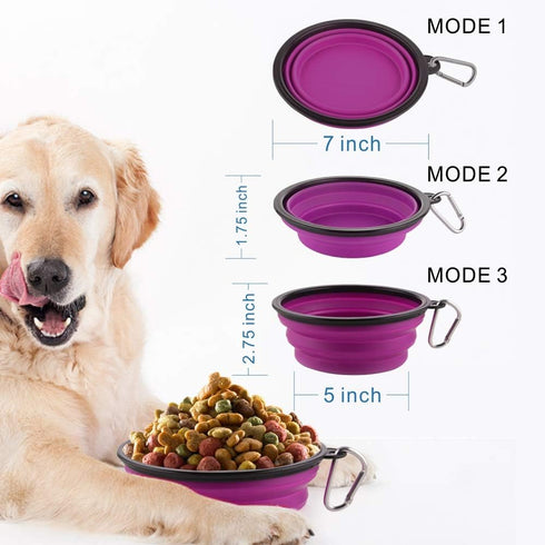 Guardians Large Collapsible Dog Bowls, 34oz Portable Travel Water Food Bowls, 2 Pack in Blue and Purple