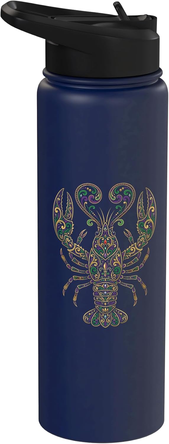 PixelPunch Boho Crawfish Boil Lobster Co. Lobster Design Bohemian Art Psychedelic Ornamental Crawfish Stainless Steel Insulated Water Bottle