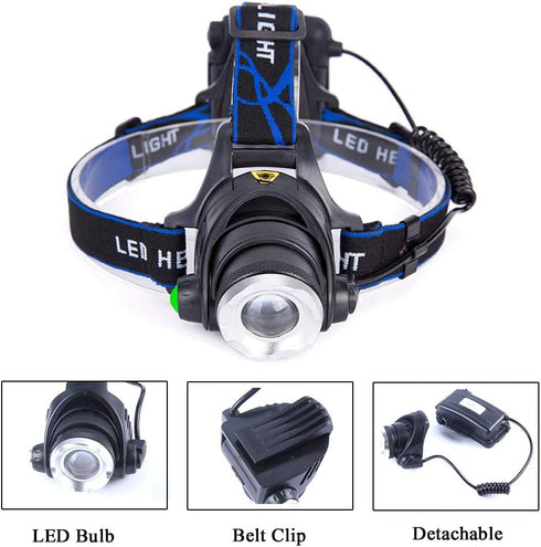 Green LED Headlamp Waterproof Head Torch Light with Zoomable and 3 Modes for Outdoor Activities