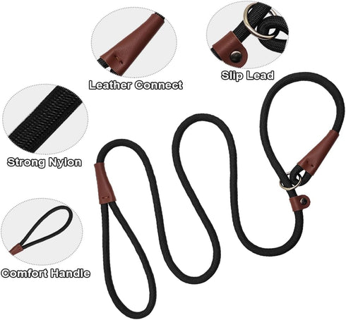 Rope Slip Lead Dog Leash, Heavy Duty 1/2” by 5ft Solid Colors 7+ Climbing Nylon Round Dog Training Leash, No Pull Dog Lead Great for Medium and Large