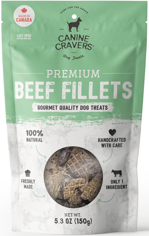 Canine Cravers Single Ingredient Dog Treats – 100% All Natural, Grain, Gluten, and Soy Free (Premium Beef Fillets, 5.3