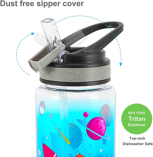Home Tune 23oz Kids Water Bottle for School, BPA FREE, Leak Proof Flip Straw, Easy Clean - Rocket