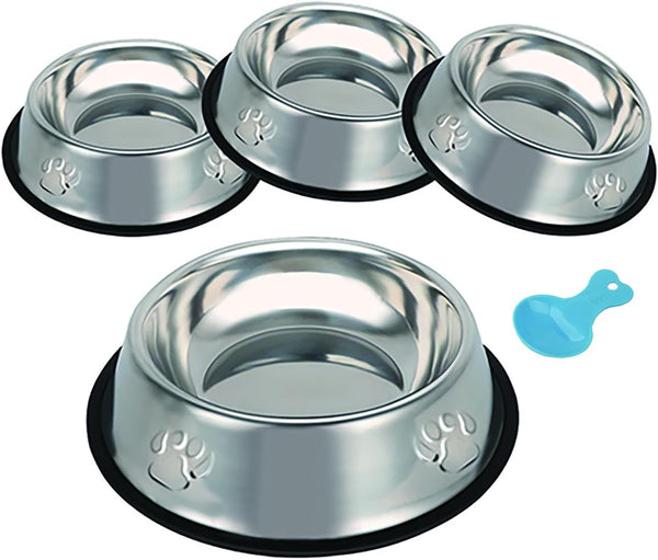 Stainless Steel Cat Bowl, 4 Pack - Non-Slip Metal Dog Bowls for Food and Water with Rubber Base
