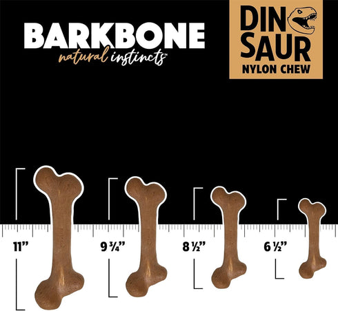 Pet Qwerks Dinosaur BarkBone - Nylon Dog Bone for Tough Chewers with Real Bacon Flavor
