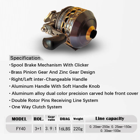 FY 4000 Spincast Fishing Reel, Left/Right Retrieve, Push Button Casting, 3.9:1 Gear Ratio, Includes 45m 4X White