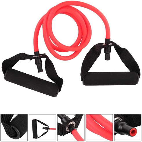 Resistance Exercise Band - Stretch Rubber Tube Workout Fitness with Comfortable Handles for Yoga Gym (Red)