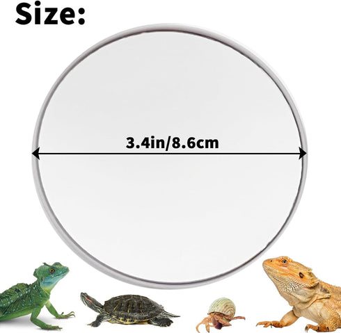 2 Pack 3.4 Inches FlidRunest Bearded Dragon Mirror Toy, Hermit Crab Mirror Toy with Suction Cups, Small Animal Tank