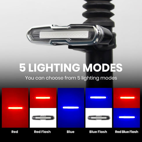 IWONDER COB Bike Tail Light, Red-Blue Dual Color, 5 Modes, USB Rechargeable Bicycle Rear Light