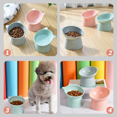LIFKOME 3PCS Elevated Cat Bowls, Raised Plastic Tilted Pet Food Bowl for Flat-Faced Cats (Pink, Blue, Grey)