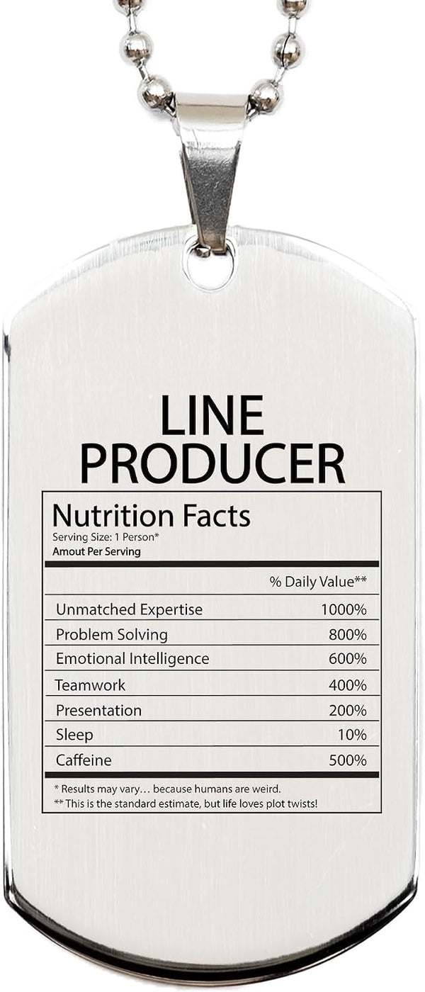 DesiDD Funny Line Producer Gifts - Nutrition Facts Dog Tag Necklace for Production
