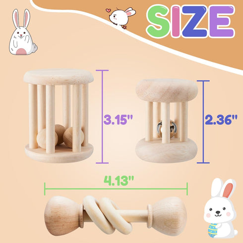 AOWPFVV 3 Chinchillas, Pcs Wooden Bunny Toys - Safe Rabbit & Guinea Pigs Teeth Grinding Toys for Hamsters & Small