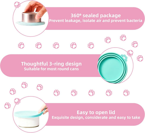 CllyCnny 3pcs 2.6/3/3.4 Pet Food Can Lid - Silicone Reusable Cat Dog Cans Cover Diameters With Spoon Universal Canned