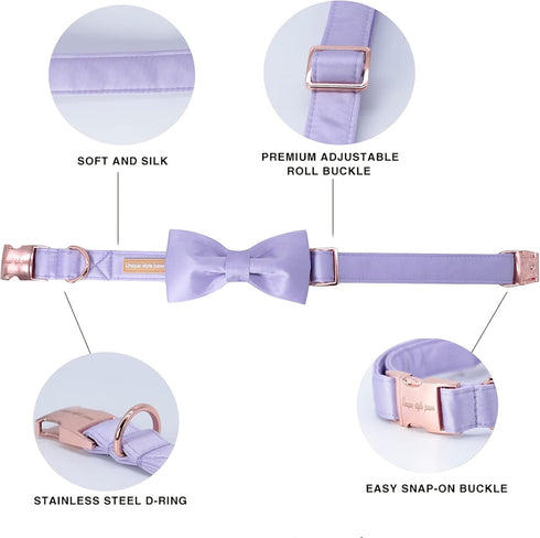 Unique style paws Dog Collar, Purple Silk Dog Collar with Bow, Soft Bowtie Adjustable Pet Collar Gift for Female Medium Dogs