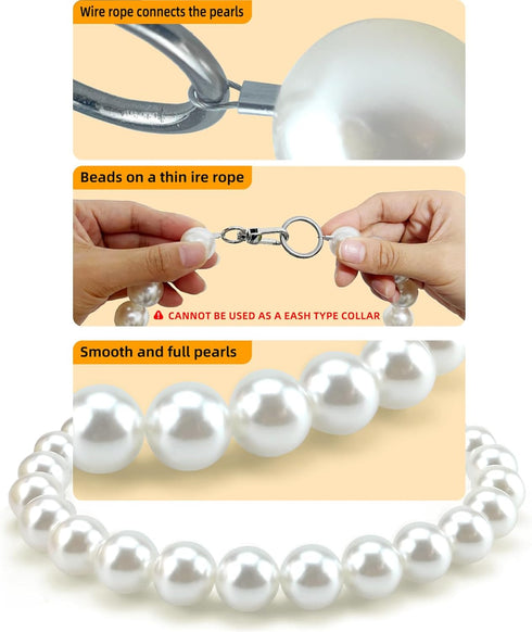 KUDES Chunky Pearl Dog Necklace, Strong Stainless Steel Wire Rope, Elegant Classic Big Pearl Collar for Medium Large