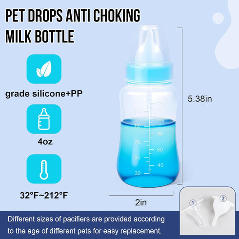 ASEVAT 4 oz 3PackPet 3pcs Feeding Bottle, Anti-Choking Puppy Feeder Design,with Replaceable and Reusable Silicone