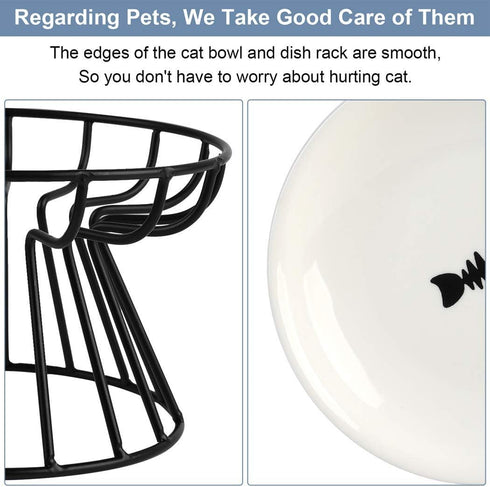 Cat Bowl, Ceramic Raised Cat Food Bowl, Elevated Anti Vomiting Feeding Bowl, Non Slip Dish for Cats