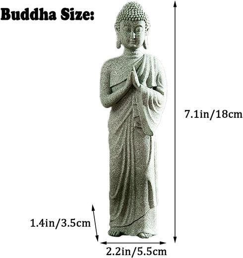 Japanese Aquarium Buddha Statue - 7.1” Sandstone Sculpture for Garden and Home Decor, Zen Buda
