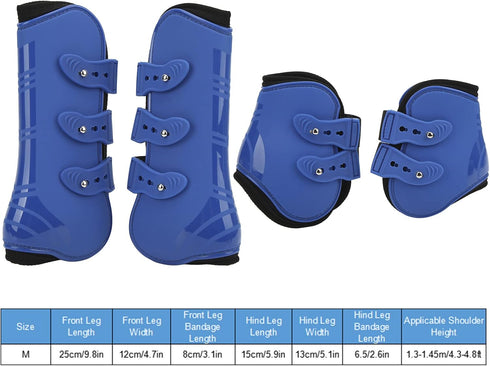 Horse Sport Boots Set of 4, PU Shell Front and Hind Tendon Fetlock Brace Guard Boots for Riding