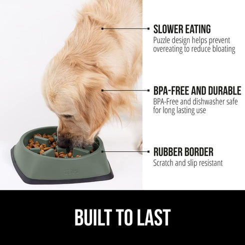 Gorilla Grip Slow Feeder Dog and Cat Bowls, Interactive Puzzle Toy for Dogs and Cats Food Training, Keeps Pets Busy and Prevents Puppy Overeating, Large, Small Breeds, 100% BPA Free, 1 Cup Sage Green