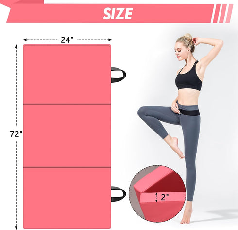 6ft 2ft 2-Inch x Folding Gymnastics Mat - Thick High Density Foam Yoga Mat, Non-Slip Gym Floor Mat for Home Workouts