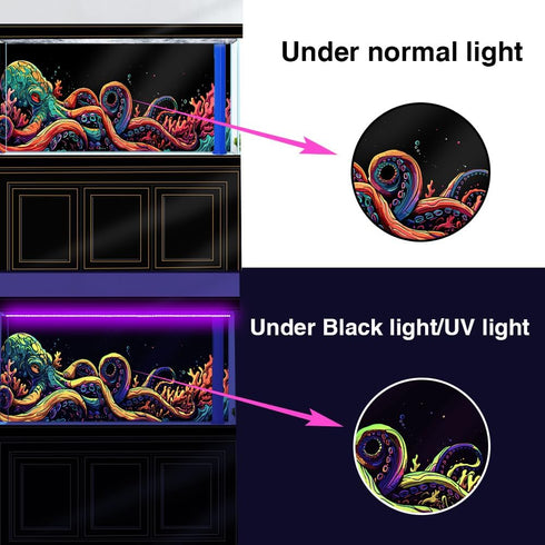 30X18IN Blacklight Octopus Sea Monster HD 3D Aquarium Background, UV Reactive Background with 10 EVA Tape