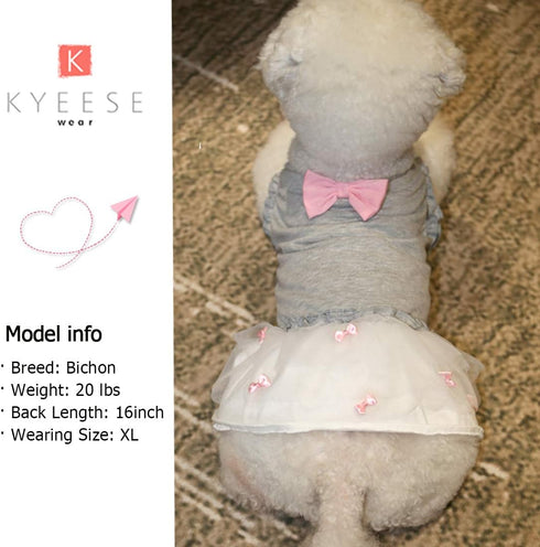 KYEESE Grey Dogs Dress with Pink Bowtie - Pet Puppy Clothes for Small Dogs Skirt