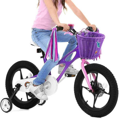 Kid Bicycle Basket, Small Wicker Basket with Streamers, 2 Bells and 30 Stickers for Girls and Boys Bicycle Decoration