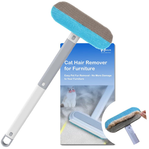 Cat Hair Remover - 4 in 1 Long Handle Fur Cleaner for Furniture, Couch, Carpet, Clothes & Bedding - Reusable Lint Tool