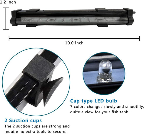 PULACO 2 Watt Aquarium Fish Tank Air Stone with Automatic Color Changing LED Light (10" for Small Water Tanks)