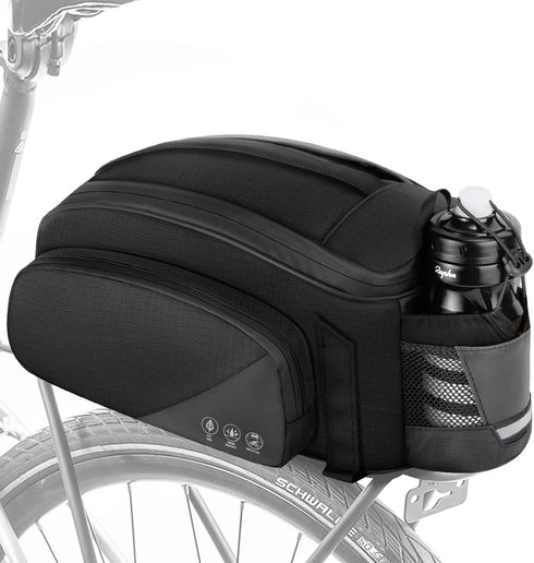 WOTOW 12L Waterproof Bike Rear Rack Bag - Reflective Bicycle Trunk Carrier with Water Bottle Holder, Shoulder Strap