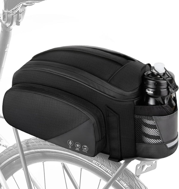 WOTOW 12L Waterproof Bike Rear Rack Bag - Reflective Bicycle Trunk Carrier with Water Bottle Holder, Shoulder Strap