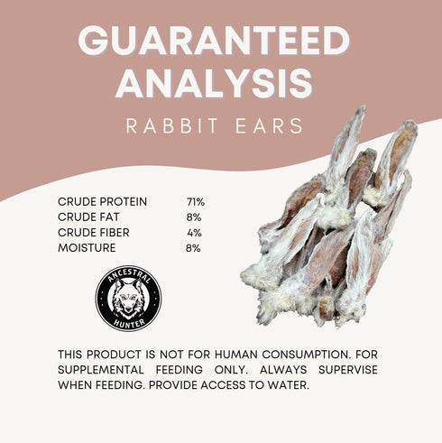 Dehydrated Rabbit Ears for Dogs & Cats - Healthy Whole Rabbit Ears with Fur, Rawhide Alternative, Pack of 6